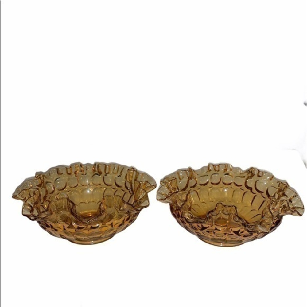 2 Amber Fenton ruffled rim over scallops bowls